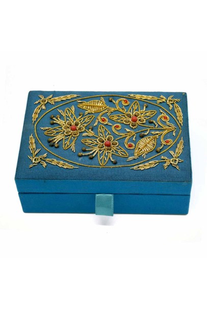 Beads Floral Turquoise Embroidered Jewelry Box
